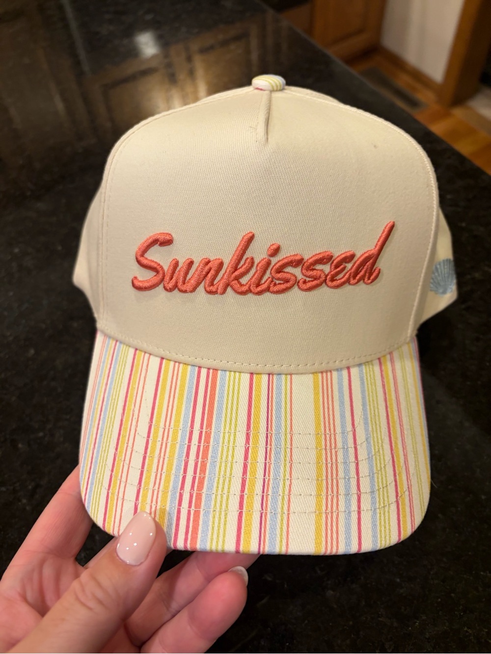 Cream 'Sunkissed' Baseball Cap with Pastel Striped Brim